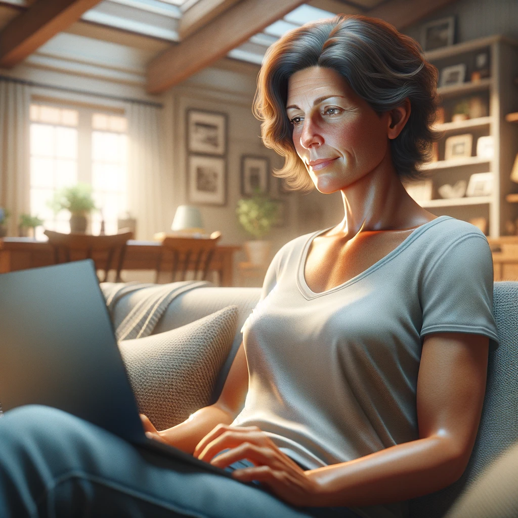 middleage woman watching video