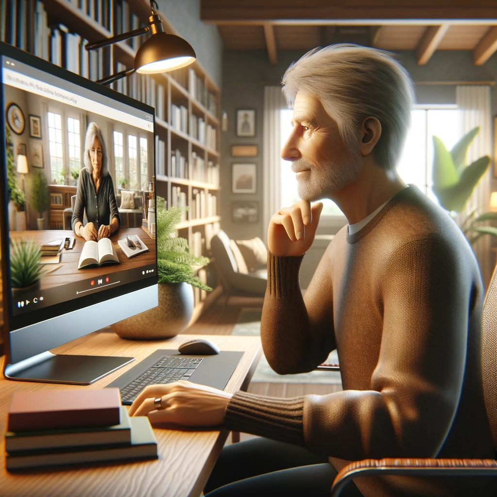 older adult taking ecourse on line adult online learning