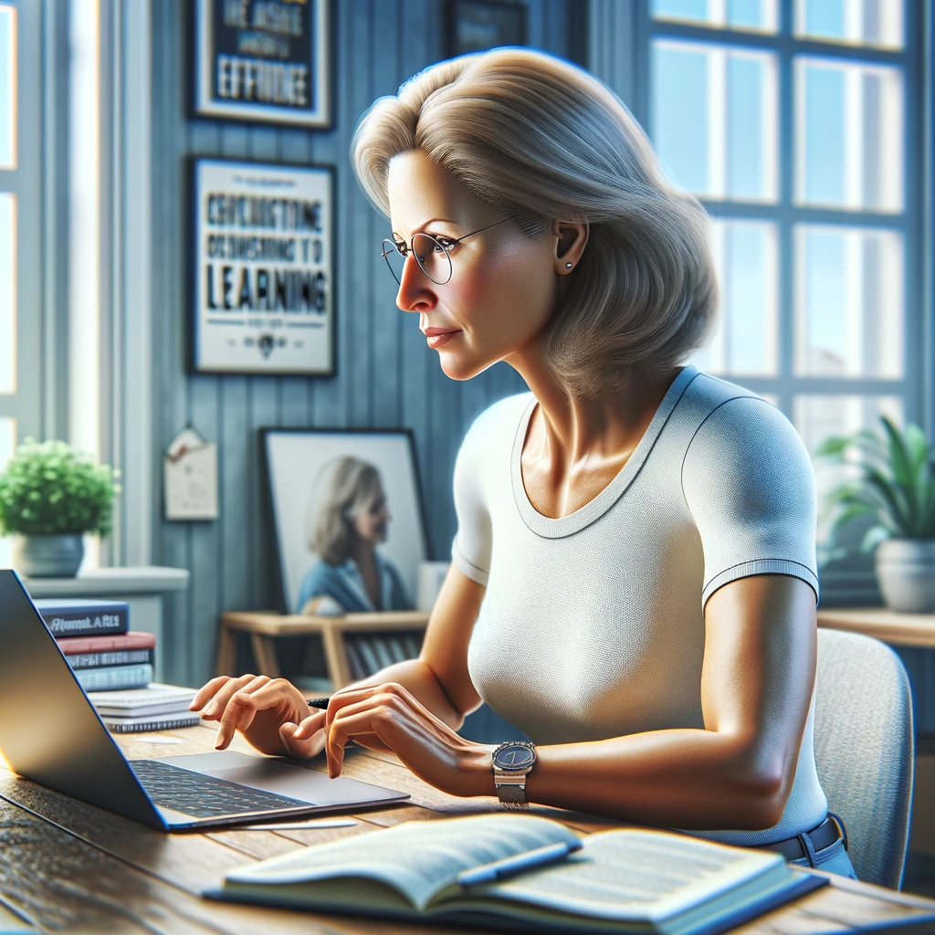 women absored in online course absorbing information online